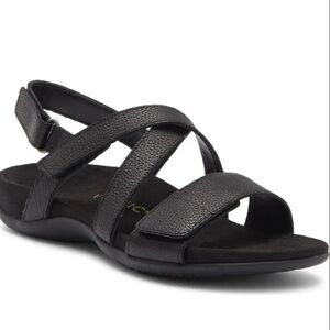 Vionic Rays Black Leather Sandals Size 10 NEW